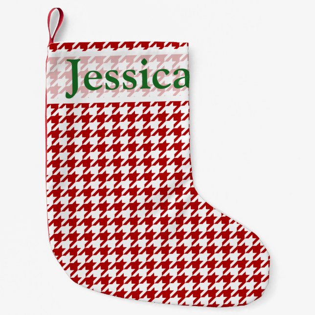 Red Hahnentrittmuster Custom Monogram Christmas St Kleiner Weihnachtsstrumpf (Vorderseite)