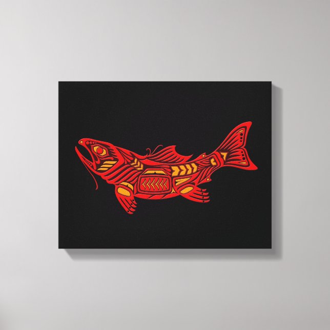 Red Haida Spirit Fish on Black Leinwanddruck (Vorderseite)