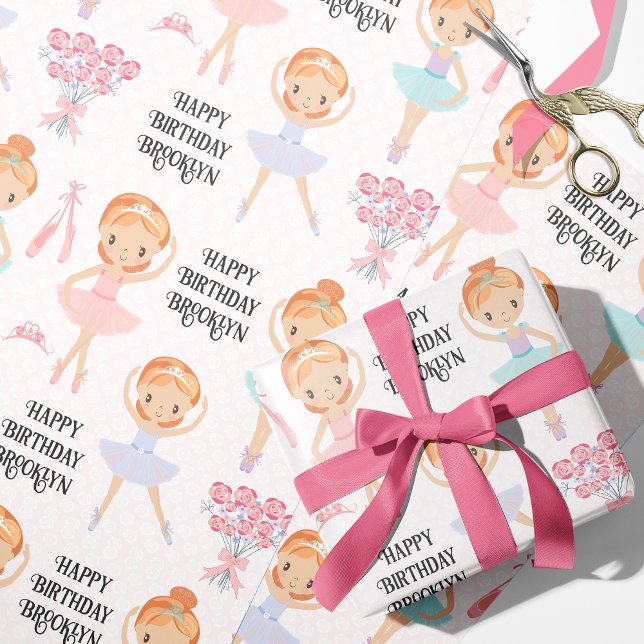 Red Hair Ballerina Personalisiert Wrapping Paper Geschenkpapier (Von Creator hochgeladen)