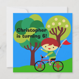 Red Hair Boy on Bicycle Birthday Einladung