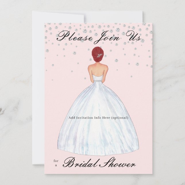 Red Hair Bride Illustration Diamonds Brautparty Einladung (Vorderseite)