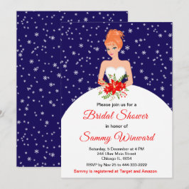 Red Hair Bride Snowflake Navy Brautparty Einladung
