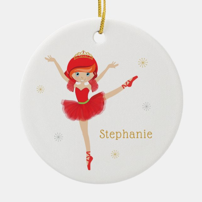 Red Hair Christmas Ballerina Keramik Ornament (Vorne)