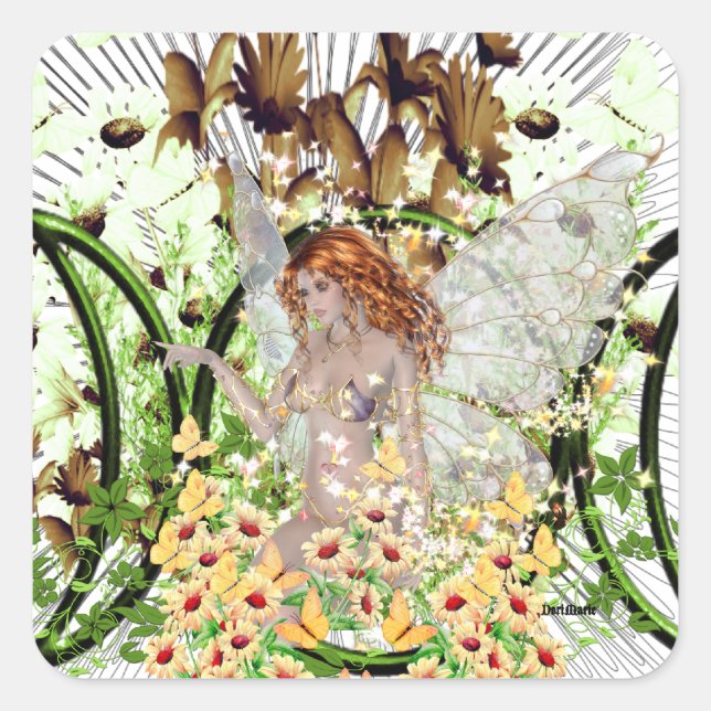 Red Hair Fairy Quadratischer Aufkleber (Vorderseite)