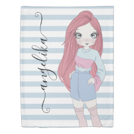 Red Hair Girl Cartoon Anime Blue Streifen Custom