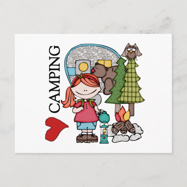 Red Hair Girl I Liebe Camping Postkarte (Vorderseite)
