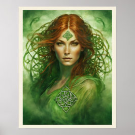 Red Hair Green Eyes Celtic Knot Fantasy Portrait Poster
