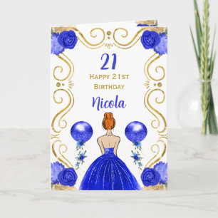 Red Hair Princess Blue Happy Birthday Karte