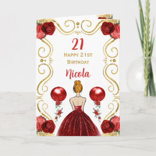 Red Hair Princess Red Happy Birthday Karte