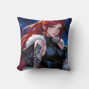 Red Hair Tattoo Anime Girl Kissen