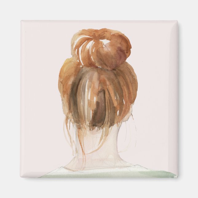 Red Hair Top Knot Bun Magnet (Vorne)