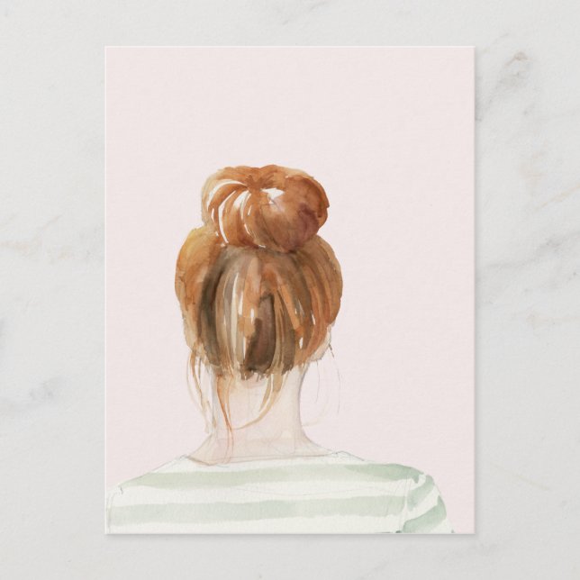 Red Hair Top Knot Bun Postkarte (Vorderseite)