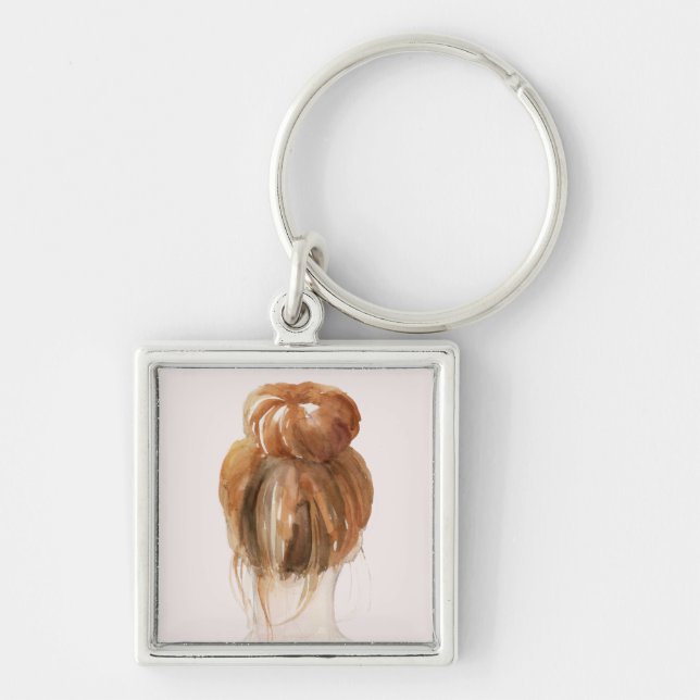 Red Hair Top Knot Bun Schlüsselanhänger (Vorne)