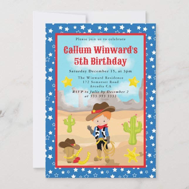 Red Haired Cowboy Western Kindergeburtstag Einladung (Vorderseite)