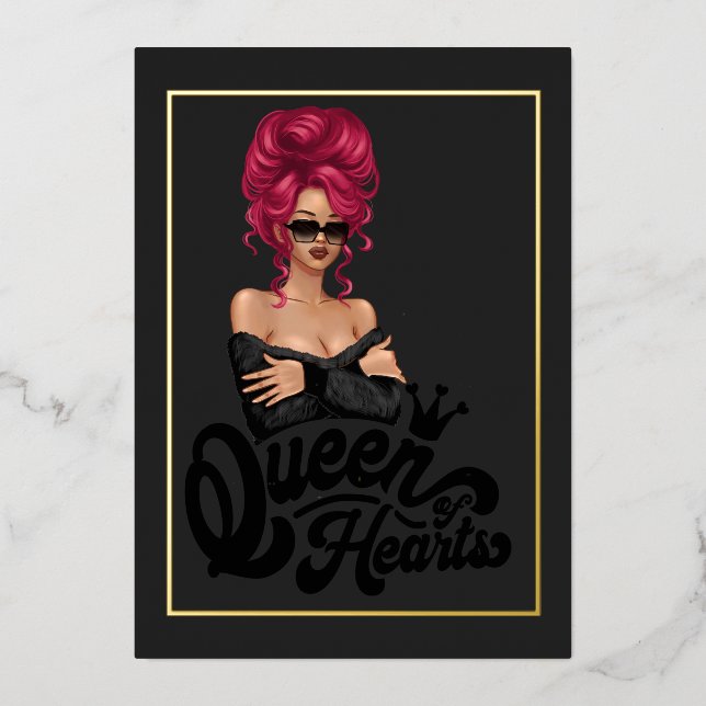 Red Haired Girl Anniversaire Foil Invitation (Recto)