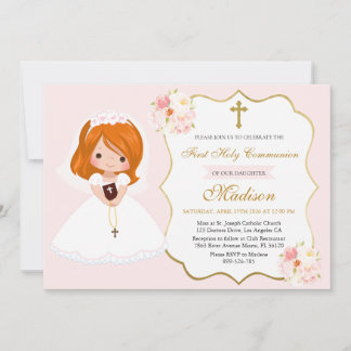 Red haired Girl First Holy Communion Invitation Einladung