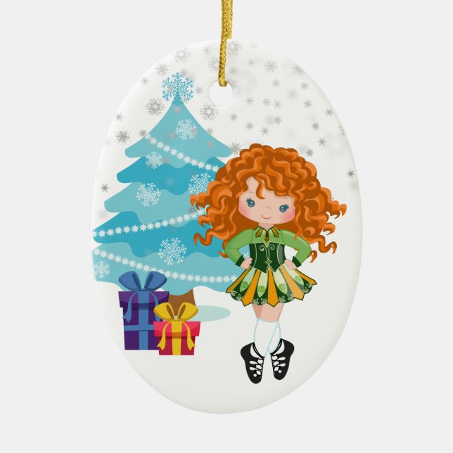 Red Haired Irish Dancer Winter Christmas Keramik Ornament (Vorne)