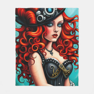 Red Haired Streampunk Woman Fleecedecke