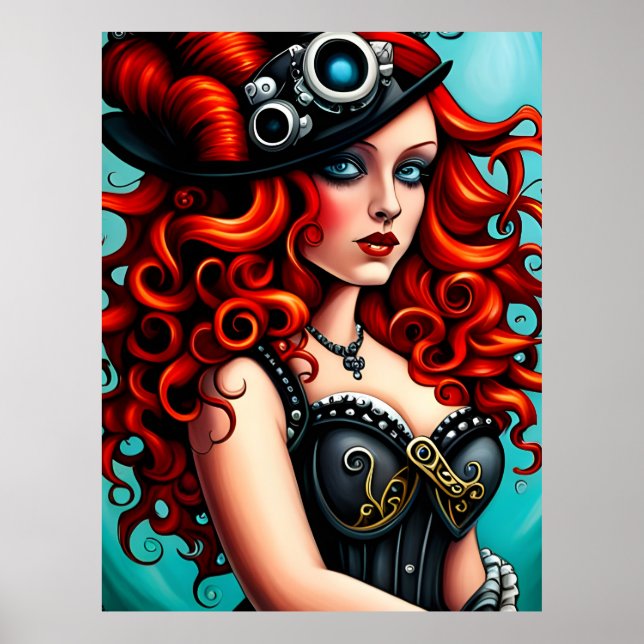 Red Haired Streampunk Woman Poster (Vorne)