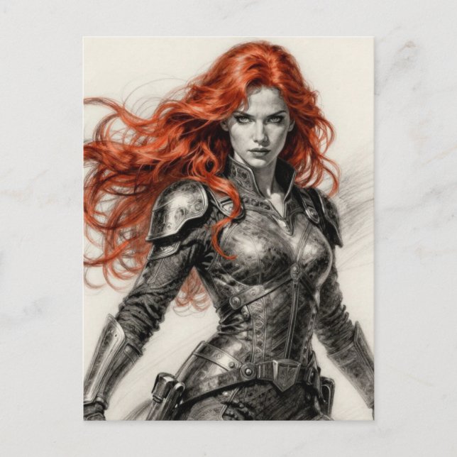 Red haired warrior woman  postkarte (Vorderseite)