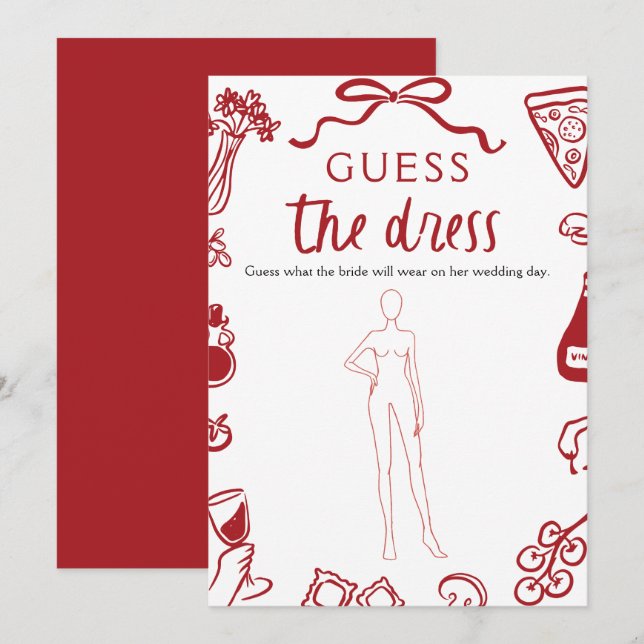 Red Hand Drain Guess The Dress Brautparty Game Einladung (Vorne/Hinten)