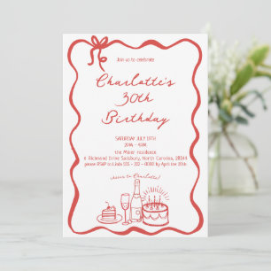 RED Hand Drawn 30th Birthday Invitation