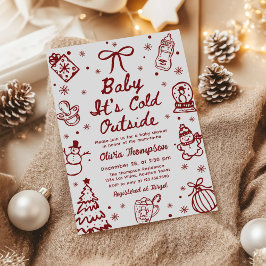 Red Hand Drawn Baby It's Cold Outside Baby Shower Einladung