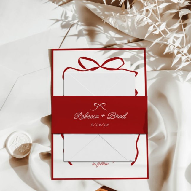 Red Hand Drawn Bow Ribbon Sketch Hochzeit Einladungsbanderole (Red Hand Drawn Bow Ribbon Sketch Wedding Invitation Belly Band)