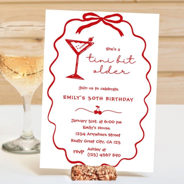 Red Hand Drawn Cherry Martini Birthday Invitation Einladung (Hand Drawn Cherry Martini Birthday Invitation)