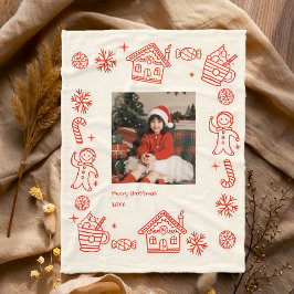 Red Hand Drawn Doodle Whimsical Foto Weihnachten Fleecedecke