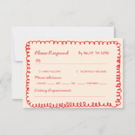  red hand drawn heart whimsical wedding RSVP karte