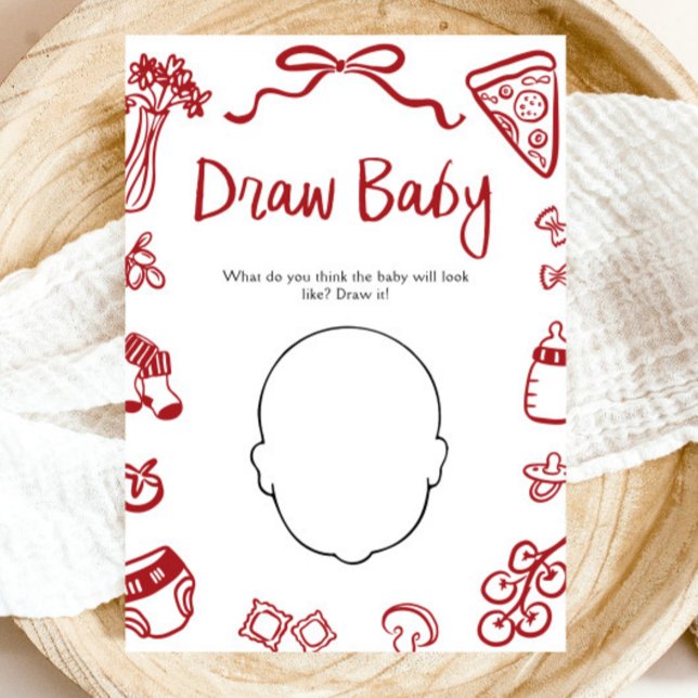 Red Hand Drawn Italian Baby Shower Zeichne Baby Ga Einladung (Red Hand Drawn Italian Baby Shower Draw Baby Game)