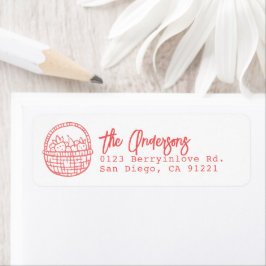 Red Hand-drawn Strawberry Basket Return Address