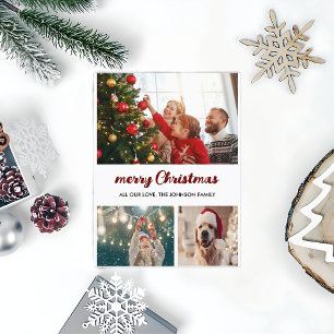 Red Handgeschriebene "Frohe Weihnachten" 3 FOTO Feiertagspostkarte