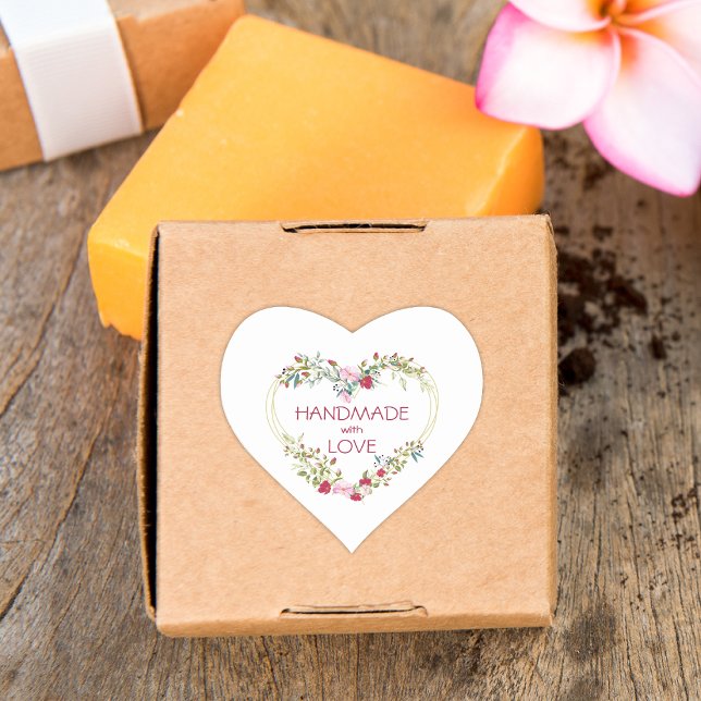 Red Handmade with Love Quote Floral Heart Herz-Aufkleber (Von Creator hochgeladen)