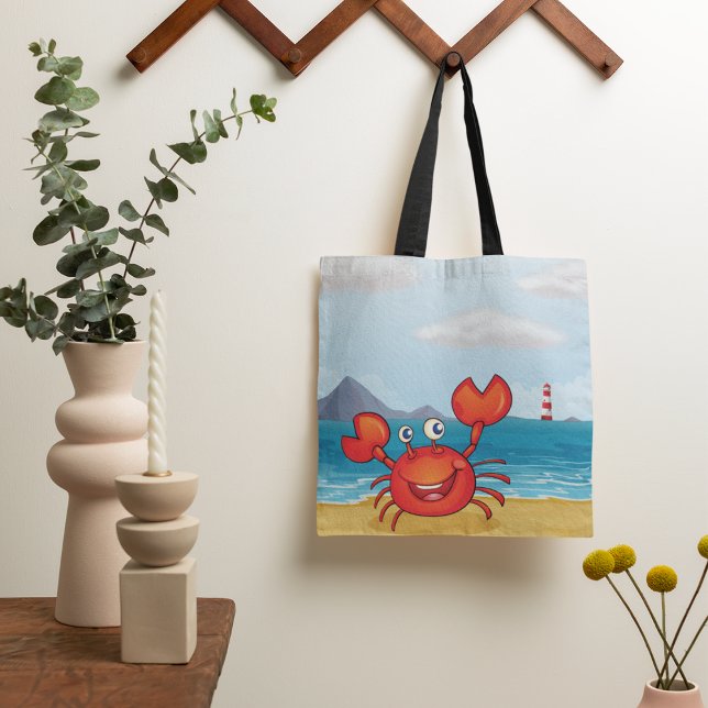 Red Happy Crab auf einer Strandtasche Tasche (Von Creator hochgeladen)