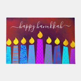 Red Happy Hanukkah Script Boho Candles Bold modern Fußmatte
