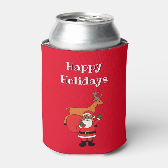 Red Happy Holidays Afrikanischer Weihnachtsmann Dosenkühler (Kanne Vorderseite)