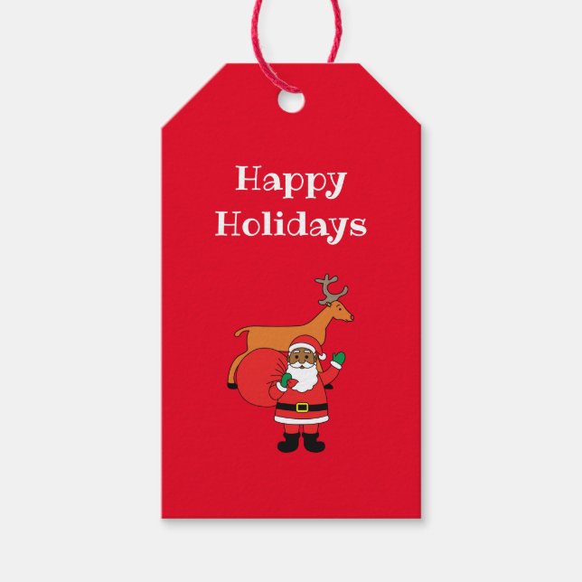 Red Happy Holidays Afrikanischer Weihnachtsmann Geschenkanhänger (Vorderseite)