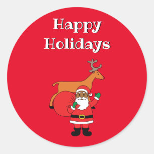 Red Happy Holidays Afrikanischer Weihnachtsmann Runder Aufkleber