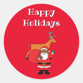 Red Happy Holidays Afrikanischer Weihnachtsmann Runder Aufkleber