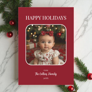 Red Happy Holidays Baby Foto Minimalistisch Weihna Feiertagskarte