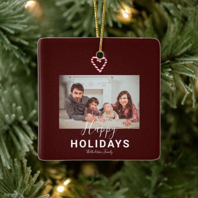Red Happy Holidays Candy Cane Weihnachten Minimali Keramikornament (Baum)
