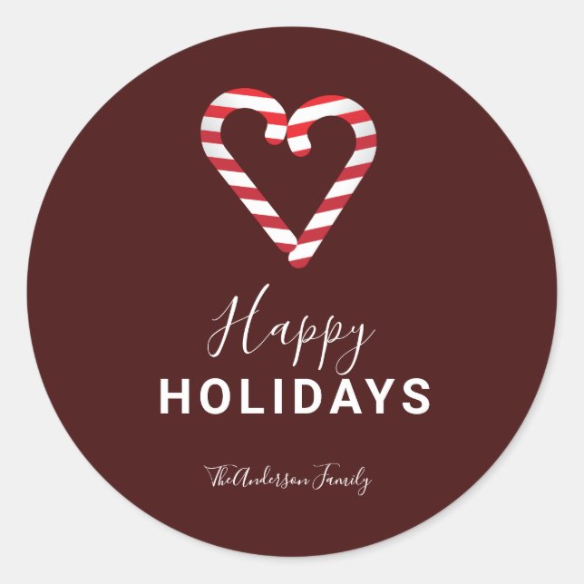 Red Happy Holidays Simple Candy Cane Weihnachten Runder Aufkleber (Vorderseite)