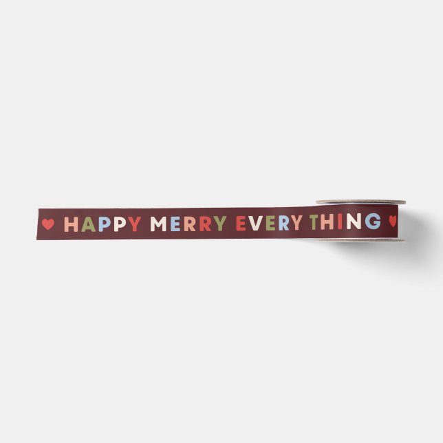 Red Happy Merry Everything Christmas Ribbon Satinband (Vorderseite)