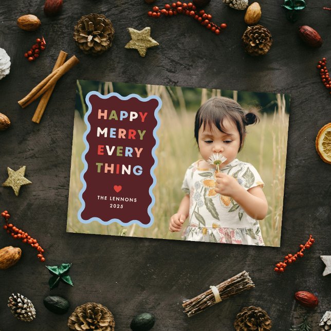 Red Happy Merry Wavy Christmas Photo Card Einladung (Von Creator hochgeladen)