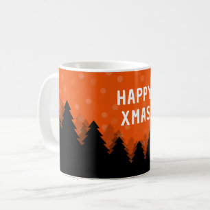 Red Happy Xmas Tasse mit Wald, Bäumen und Schnee
