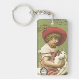 Red Hat Girl hält einen Cat Ephemera Schlüsselanhä Schlüsselanhänger