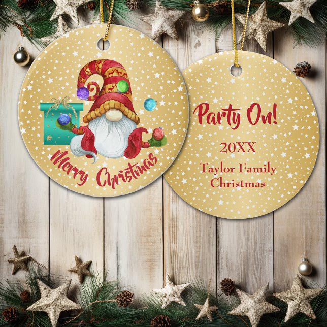 Red Hat Juggling Gold Star Hintergrund Keramik Ornament (Von Creator hochgeladen)