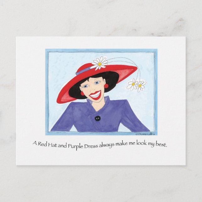 Red Hat und Lila Dress Lady Postkarte (Vorderseite)